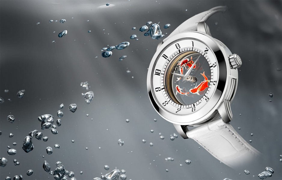 Transparent kinetic art watch: koïfish