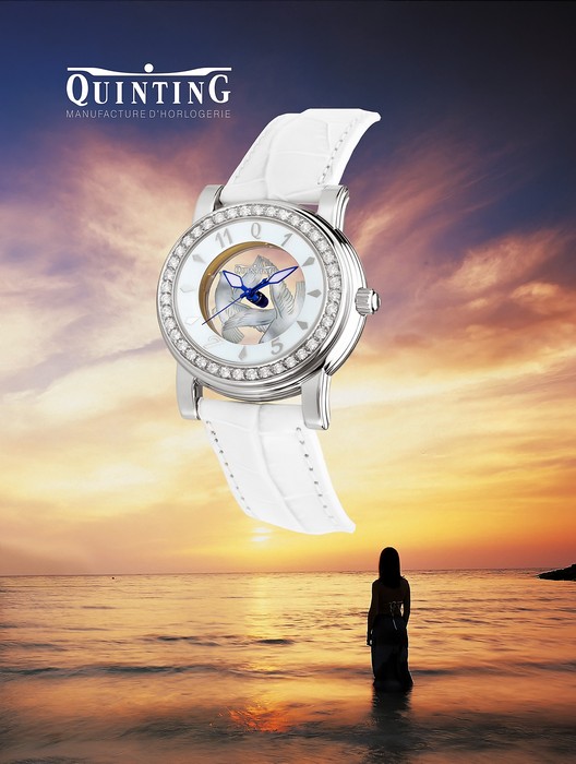 Luxury watch with diamonds, emblem of peace