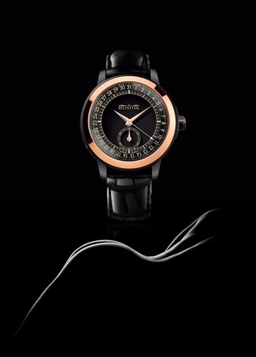 Prestigious mysterious watch - black Quardinal - pink gold